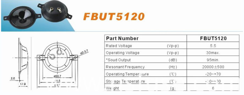 Fbut5120 51mm 20kHz Tweeter Piezo / Piezo Tweeter Speakers (FBELE)